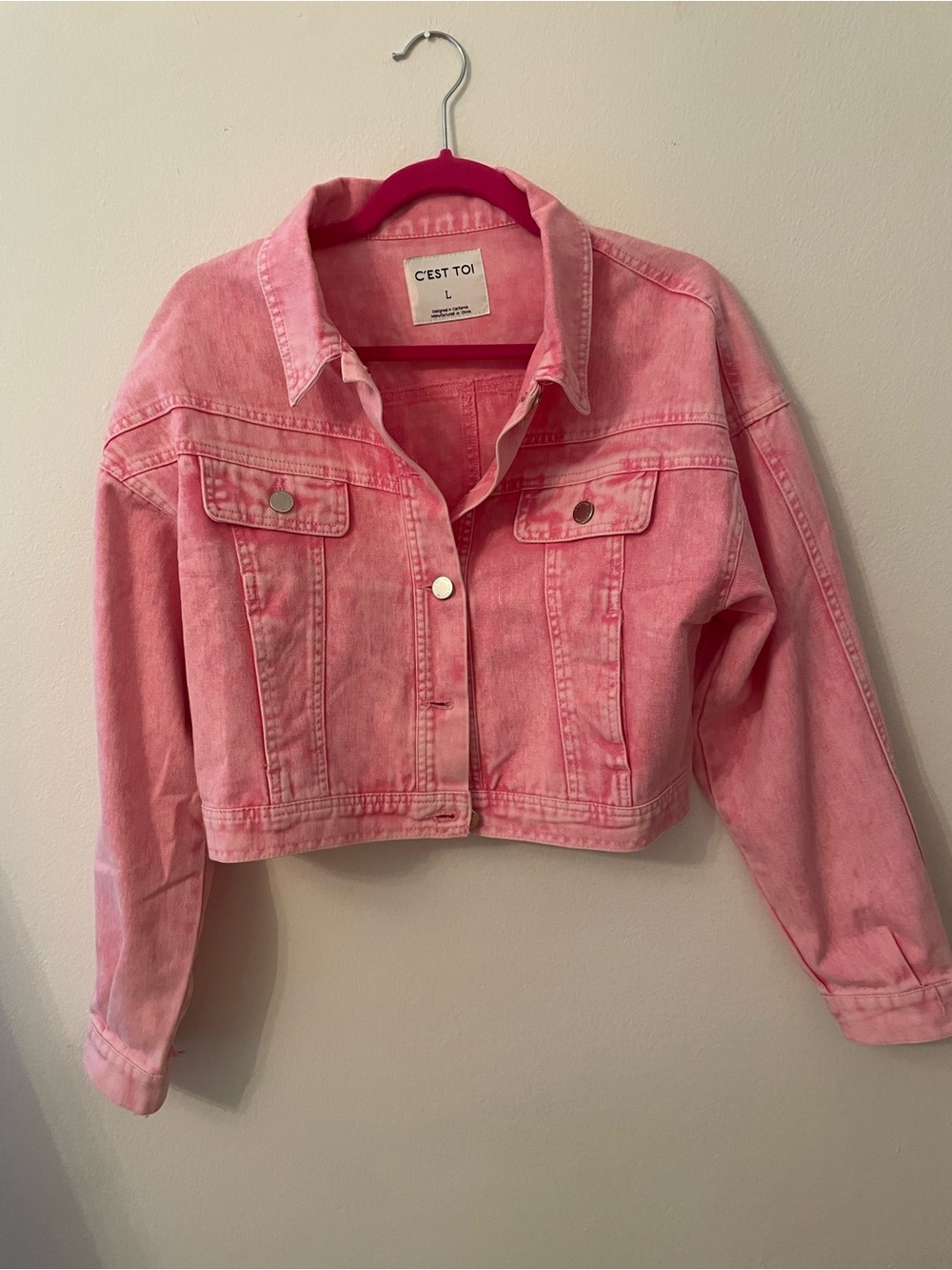 C'est Toi Women's Pink Cropped Denim Jacket